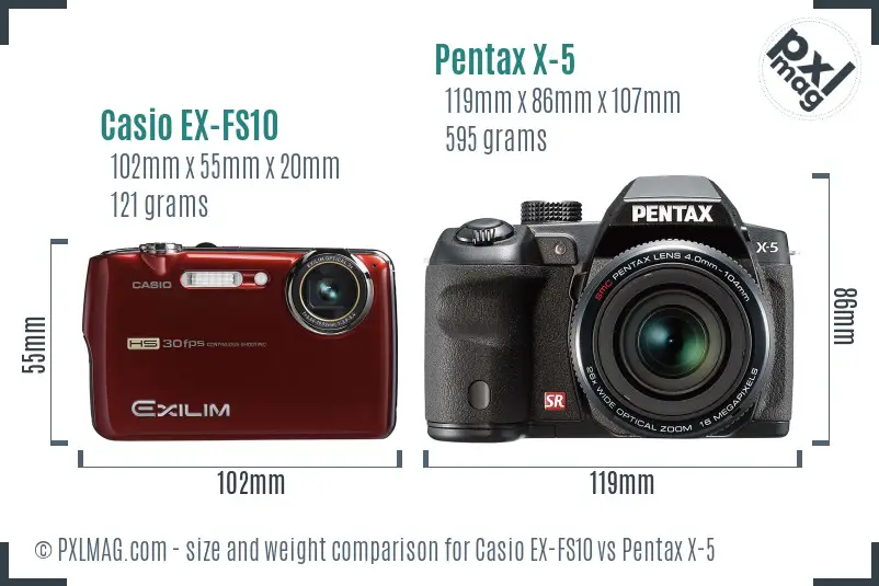 Casio EX-FS10 vs Pentax X-5 size comparison