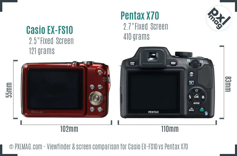 Casio EX-FS10 vs Pentax X70 Screen and Viewfinder comparison Casio EX-FS10 vs Pentax X70 Screen and Viewfinder comparison