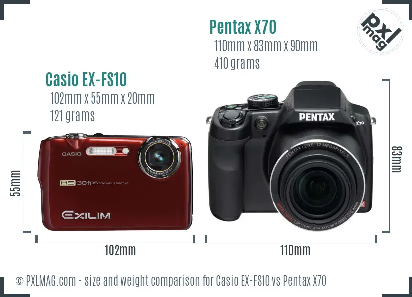 Casio EX-FS10 vs Pentax X70 size comparison Casio EX-FS10 vs Pentax X70 size comparison