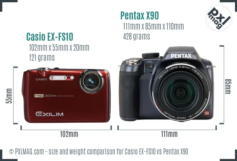 Casio EX-FS10 vs Pentax X90 size comparison