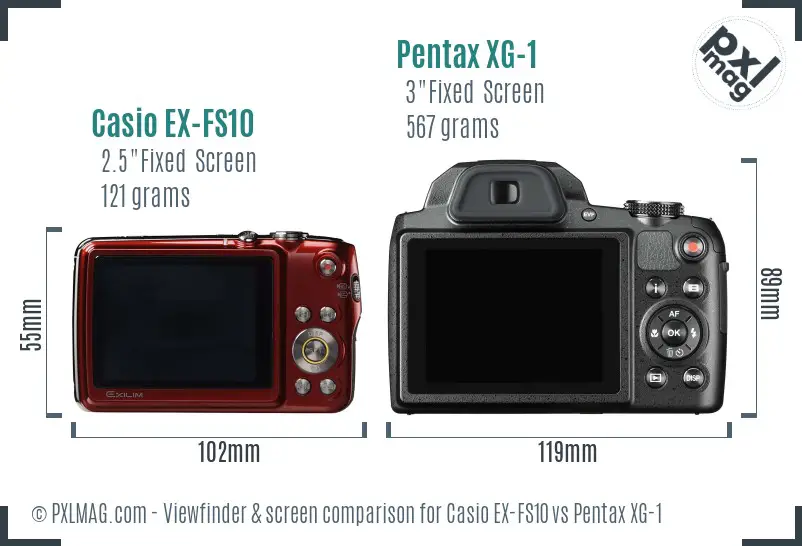 Casio EX-FS10 vs Pentax XG-1 Screen and Viewfinder comparison