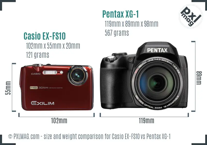 Casio EX-FS10 vs Pentax XG-1 size comparison