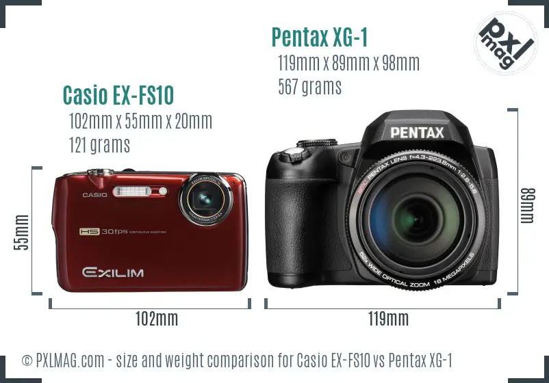 Casio EX-FS10 vs Pentax XG-1 size comparison Casio EX-FS10 vs Pentax XG-1 size comparison
