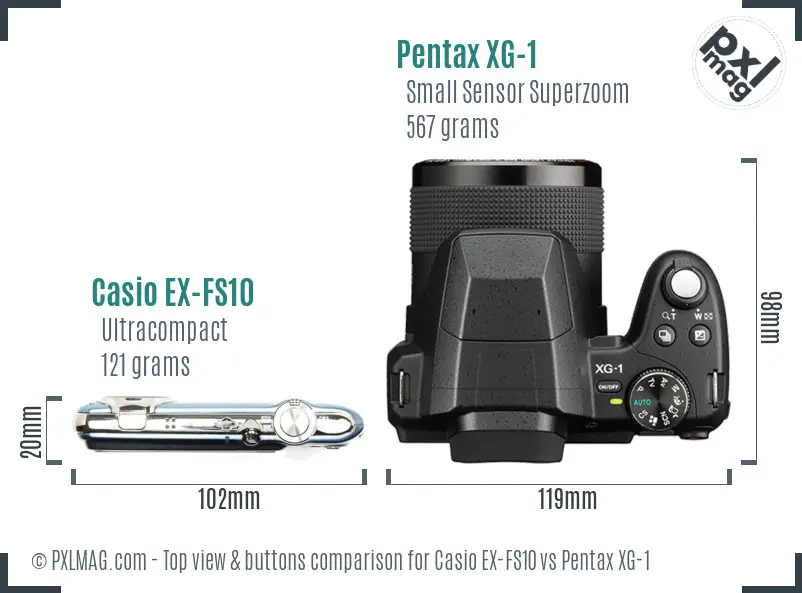 Casio EX-FS10 vs Pentax XG-1 top view buttons comparison