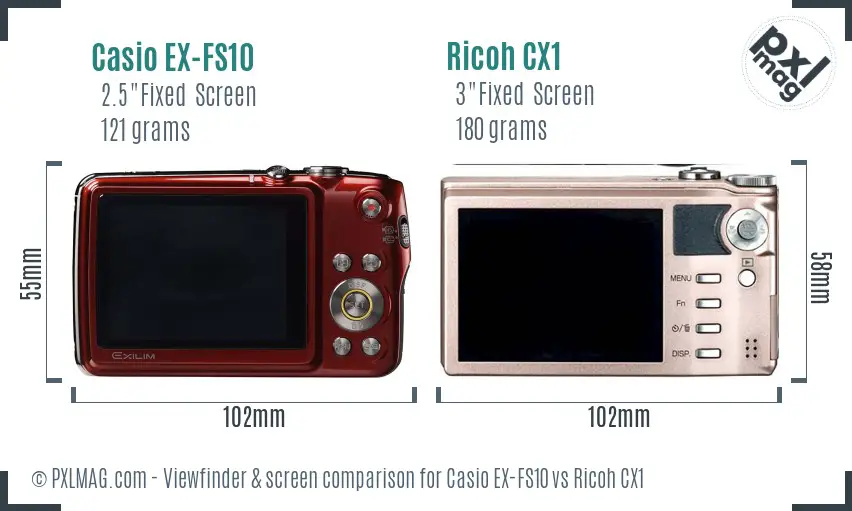 Casio EX-FS10 vs Ricoh CX1 Screen and Viewfinder comparison