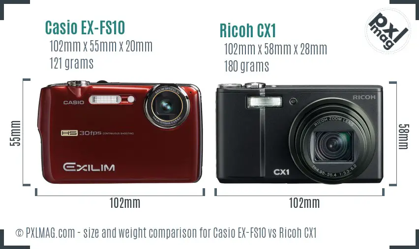 Casio EX-FS10 vs Ricoh CX1 size comparison