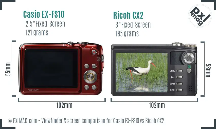 Casio EX-FS10 vs Ricoh CX2 Screen and Viewfinder comparison