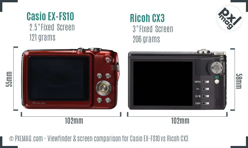 Casio EX-FS10 vs Ricoh CX3 Screen and Viewfinder comparison