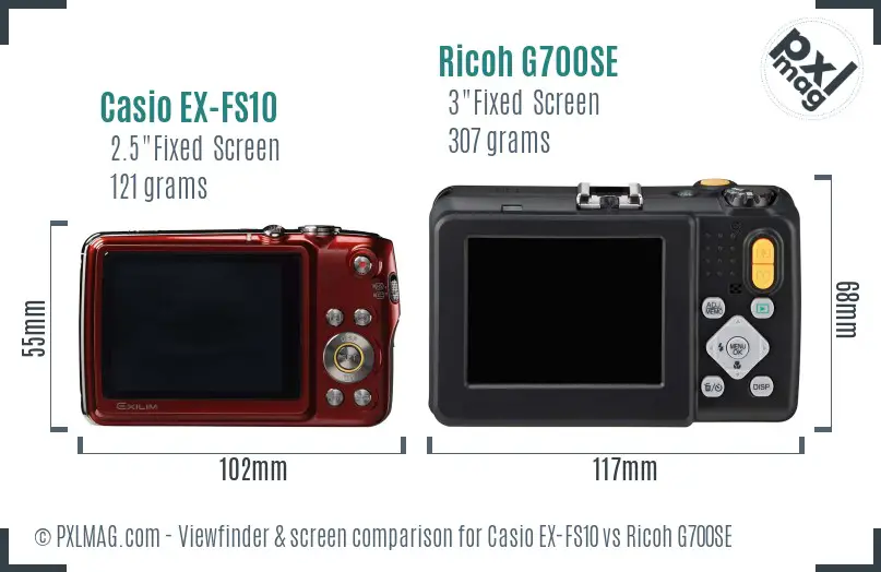 Casio EX-FS10 vs Ricoh G700SE Screen and Viewfinder comparison