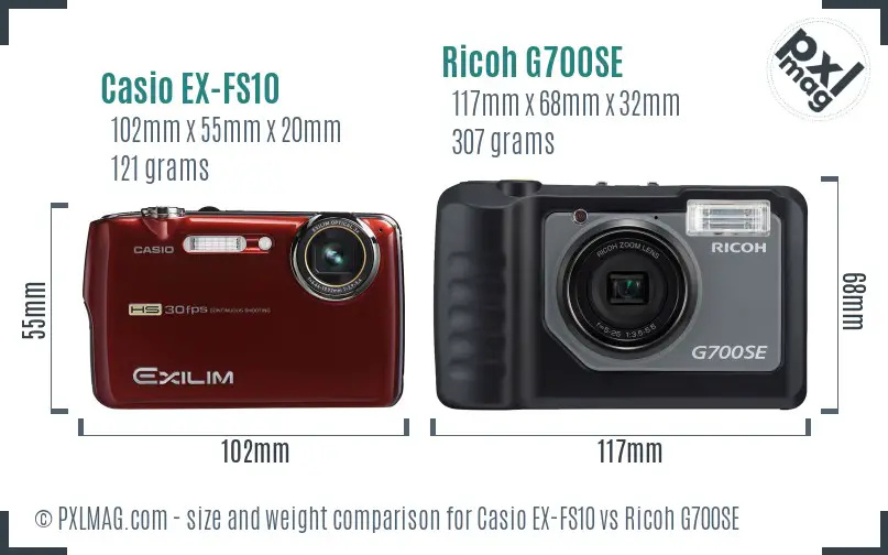 Casio EX-FS10 vs Ricoh G700SE size comparison