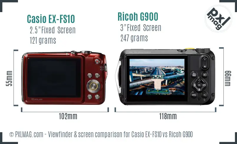 Casio EX-FS10 vs Ricoh G900 Screen and Viewfinder comparison