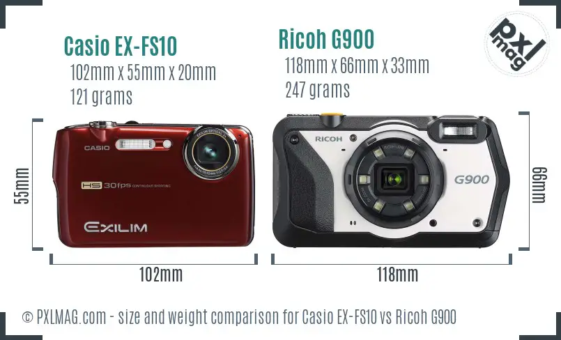 Casio EX-FS10 vs Ricoh G900 size comparison