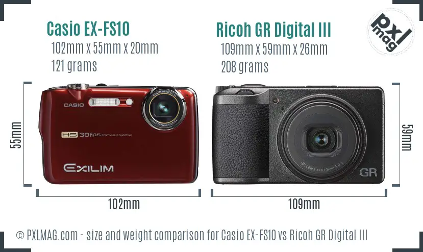 Casio EX-FS10 vs Ricoh GR Digital III size comparison