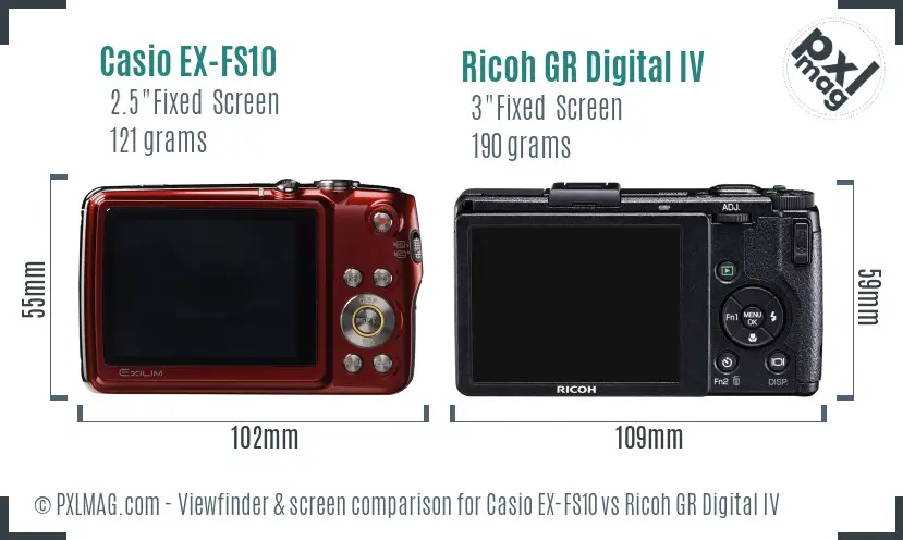 Casio EX-FS10 vs Ricoh GR Digital IV Screen and Viewfinder comparison Casio EX-FS10 vs Ricoh GR Digital IV Screen and Viewfinder comparison