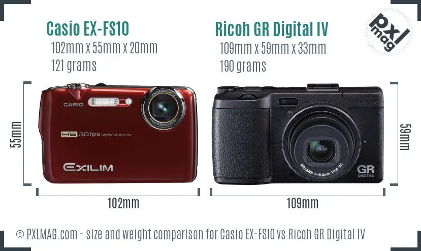Casio EX-FS10 vs Ricoh GR Digital IV size comparison Casio EX-FS10 vs Ricoh GR Digital IV size comparison