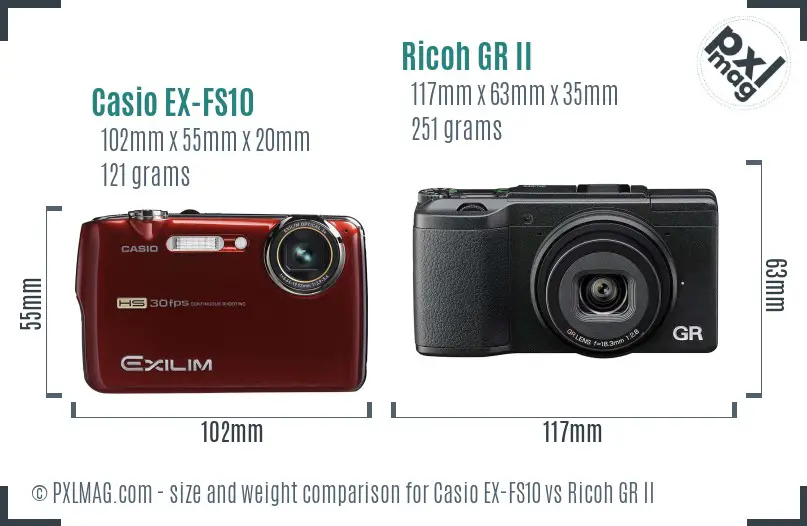 Casio EX-FS10 vs Ricoh GR II size comparison Casio EX-FS10 vs Ricoh GR II size comparison