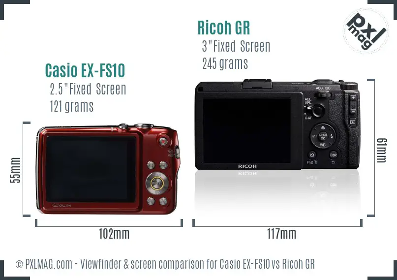 Casio EX-FS10 vs Ricoh GR Screen and Viewfinder comparison