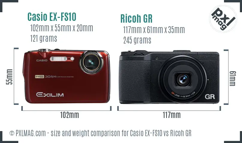 Casio EX-FS10 vs Ricoh GR size comparison