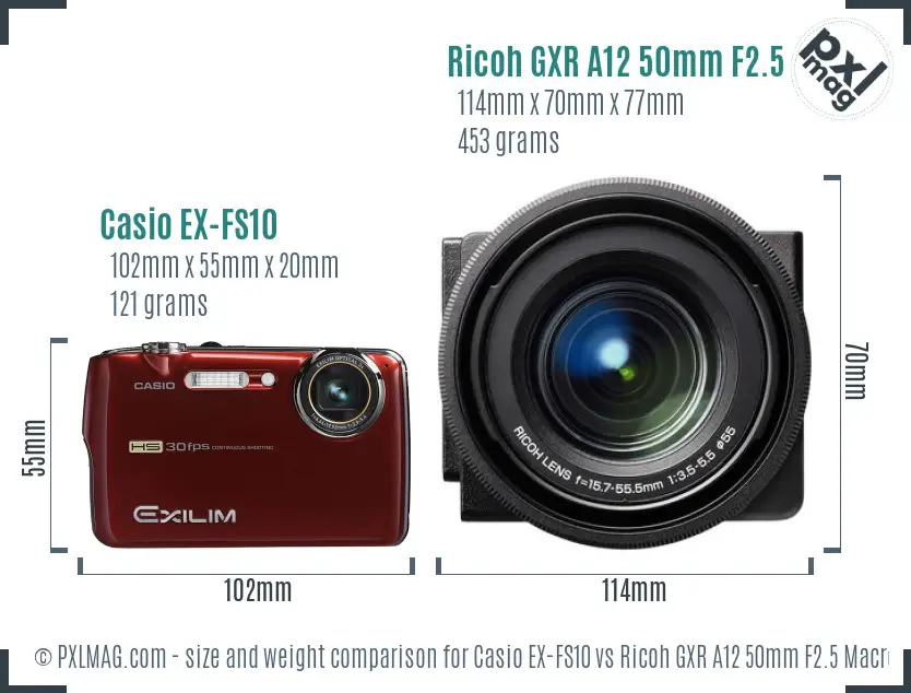 Casio EX-FS10 vs Ricoh GXR A12 50mm F2.5 Macro size comparison