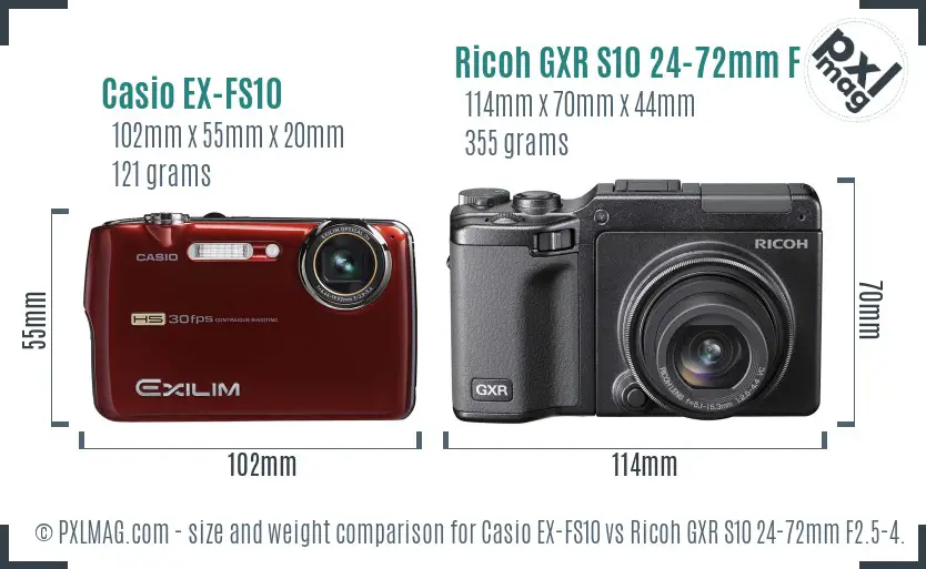 Casio EX-FS10 vs Ricoh GXR S10 24-72mm F2.5-4.4 VC size comparison