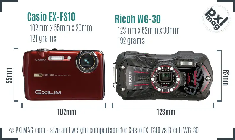 Casio EX-FS10 vs Ricoh WG-30 size comparison Casio EX-FS10 vs Ricoh WG-30 size comparison