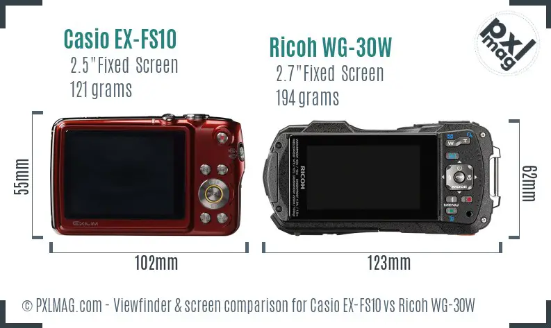 Casio EX-FS10 vs Ricoh WG-30W Screen and Viewfinder comparison