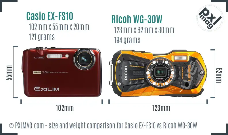 Casio EX-FS10 vs Ricoh WG-30W size comparison