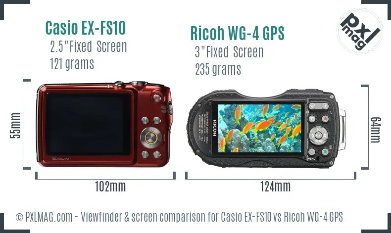 Casio EX-FS10 vs Ricoh WG-4 GPS Screen and Viewfinder comparison