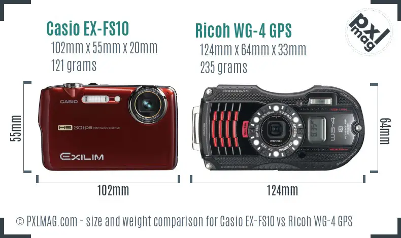 Casio EX-FS10 vs Ricoh WG-4 GPS size comparison