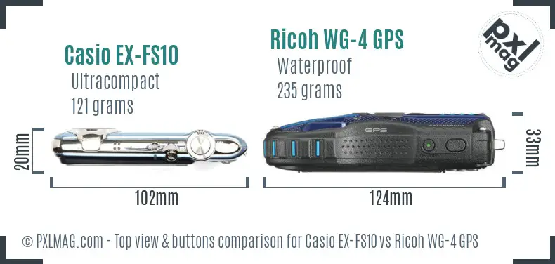 Casio EX-FS10 vs Ricoh WG-4 GPS top view buttons comparison