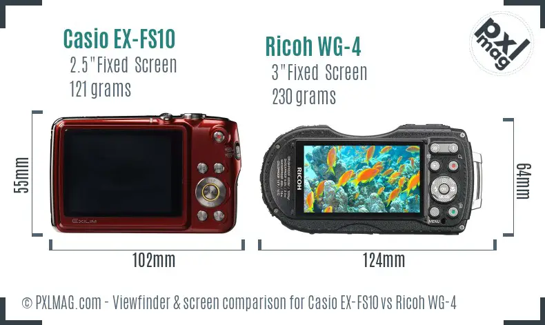 Casio EX-FS10 vs Ricoh WG-4 Screen and Viewfinder comparison