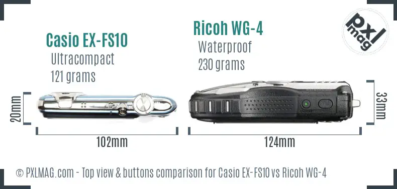 Casio EX-FS10 vs Ricoh WG-4 top view buttons comparison