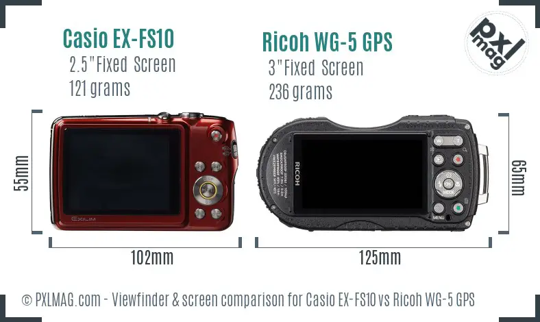 Casio EX-FS10 vs Ricoh WG-5 GPS Screen and Viewfinder comparison