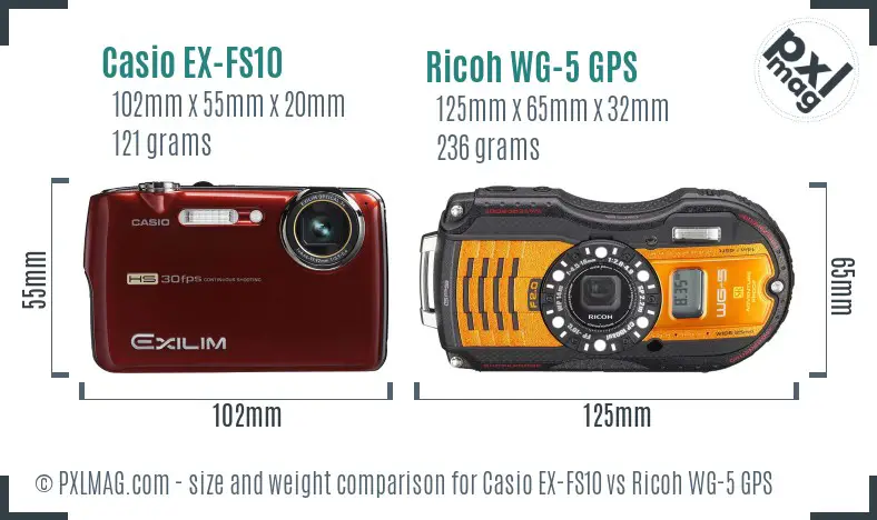 Casio EX-FS10 vs Ricoh WG-5 GPS size comparison