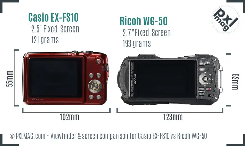 Casio EX-FS10 vs Ricoh WG-50 Screen and Viewfinder comparison