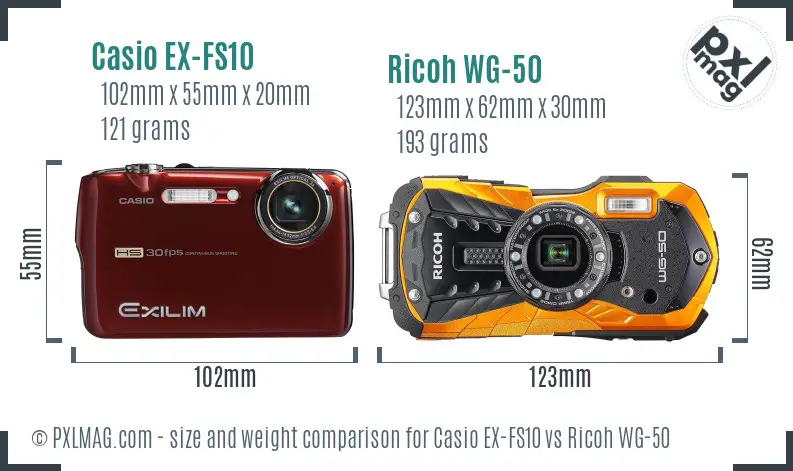 Casio EX-FS10 vs Ricoh WG-50 size comparison