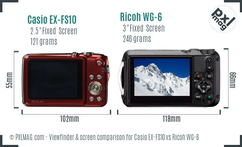 Casio EX-FS10 vs Ricoh WG-6 Screen and Viewfinder comparison