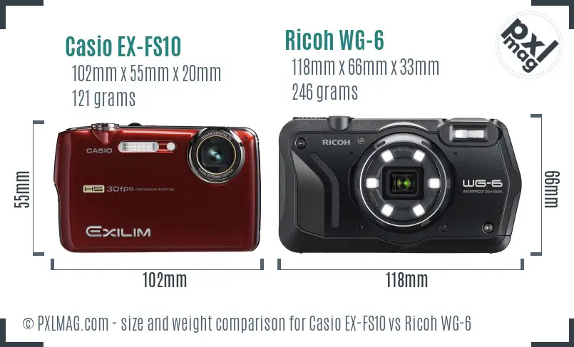 Casio EX-FS10 vs Ricoh WG-6 size comparison