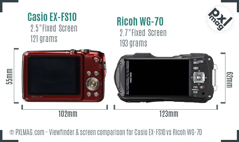 Casio EX-FS10 vs Ricoh WG-70 Screen and Viewfinder comparison