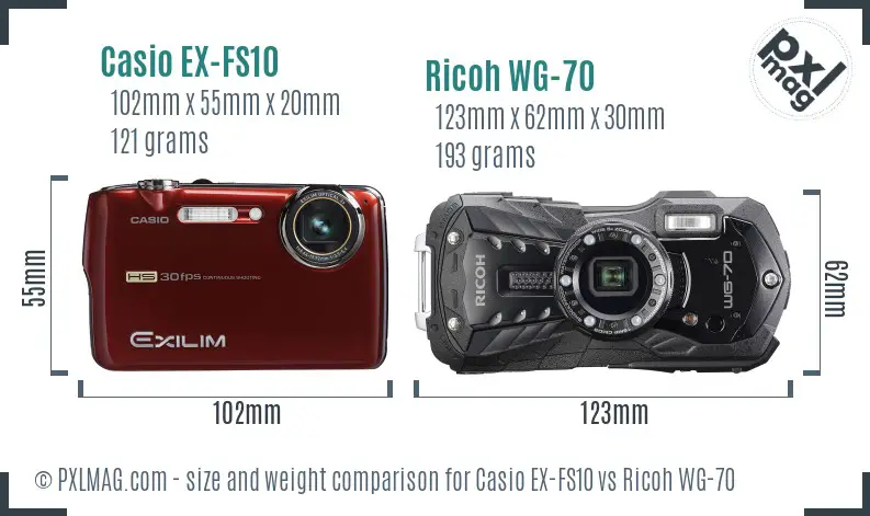 Casio EX-FS10 vs Ricoh WG-70 size comparison