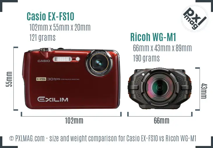 Casio EX-FS10 vs Ricoh WG-M1 size comparison Casio EX-FS10 vs Ricoh WG-M1 size comparison