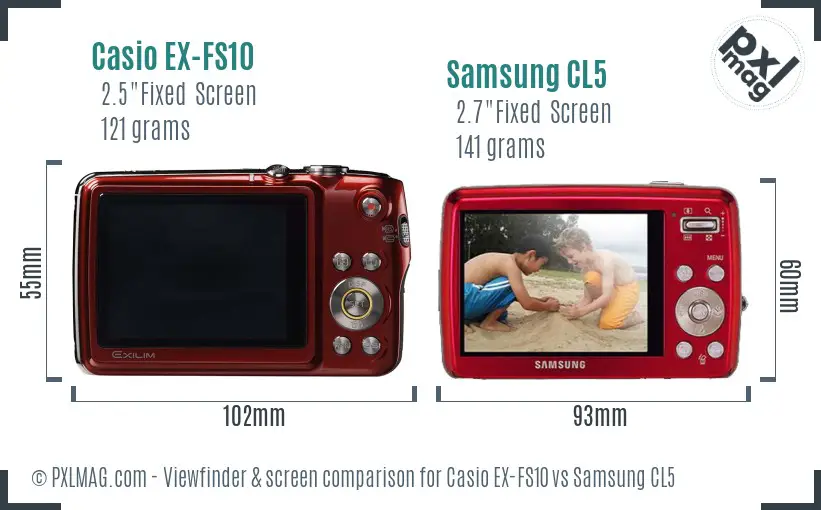 Casio EX-FS10 vs Samsung CL5 Screen and Viewfinder comparison