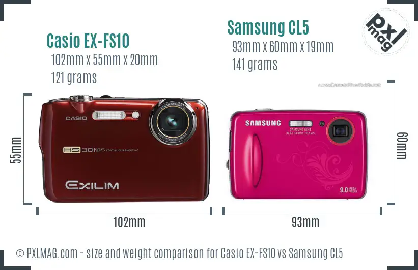 Casio EX-FS10 vs Samsung CL5 size comparison