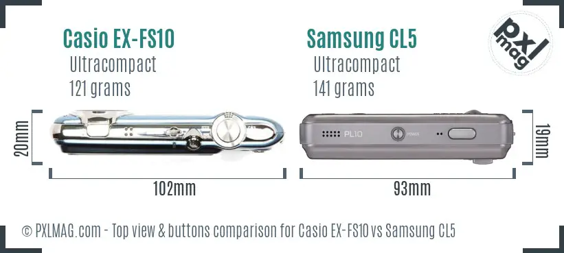 Casio EX-FS10 vs Samsung CL5 top view buttons comparison