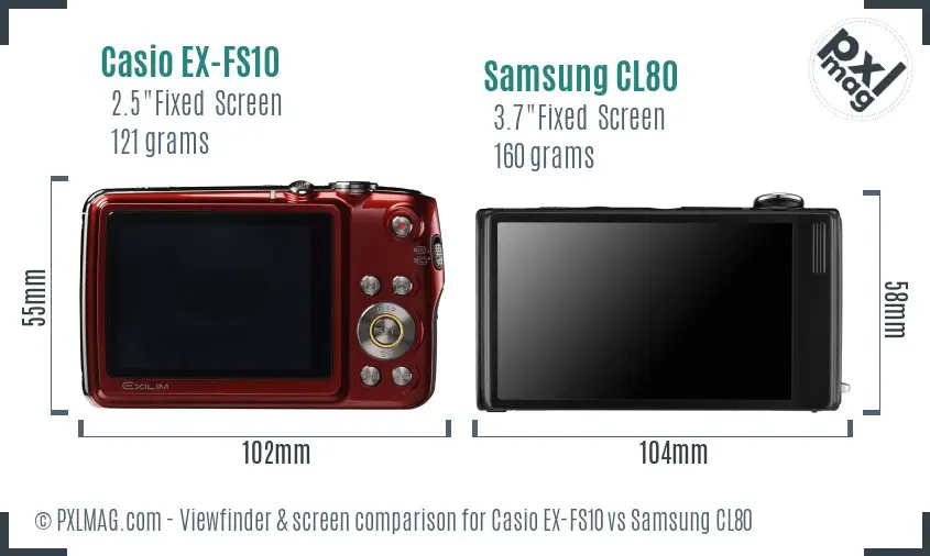 Casio EX-FS10 vs Samsung CL80 Screen and Viewfinder comparison