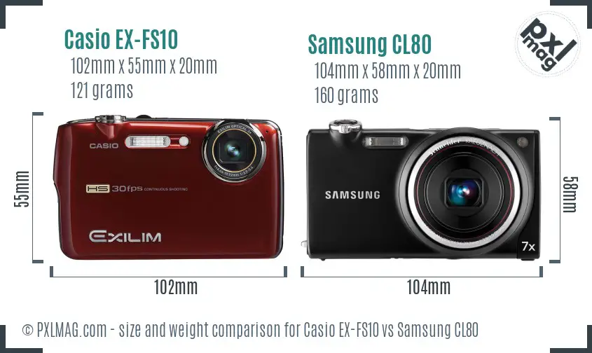 Casio EX-FS10 vs Samsung CL80 size comparison