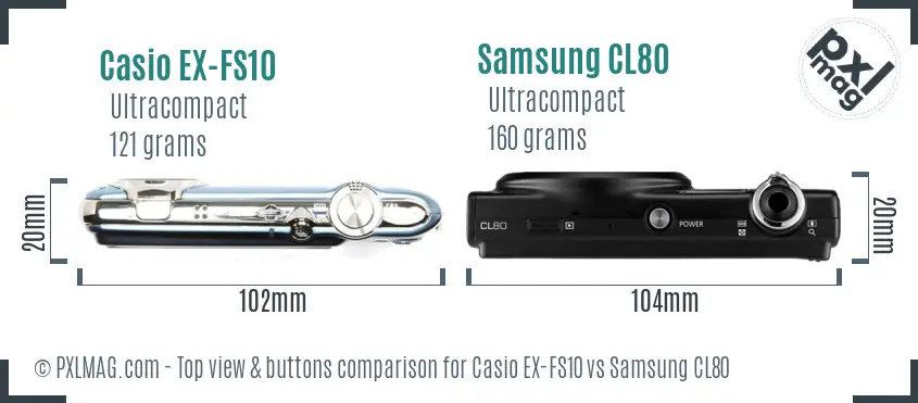 Casio EX-FS10 vs Samsung CL80 top view buttons comparison