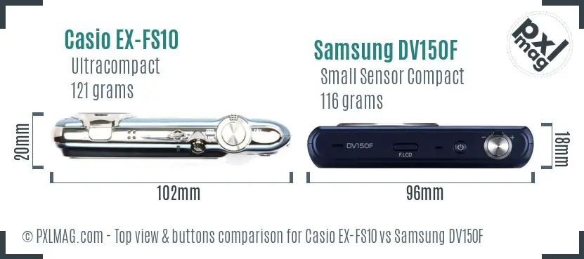 Casio EX-FS10 vs Samsung DV150F top view buttons comparison Casio EX-FS10 vs Samsung DV150F top view buttons comparison