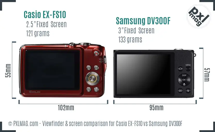 Casio EX-FS10 vs Samsung DV300F Screen and Viewfinder comparison