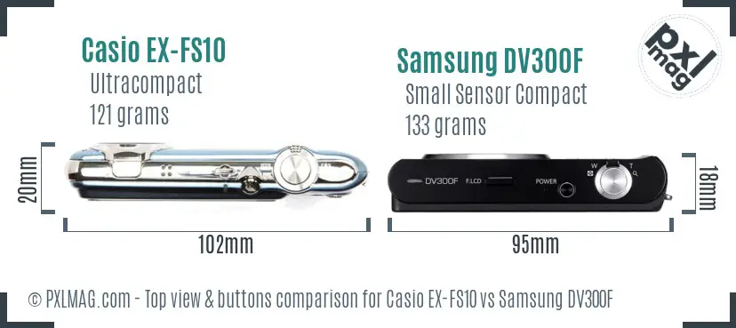 Casio EX-FS10 vs Samsung DV300F top view buttons comparison